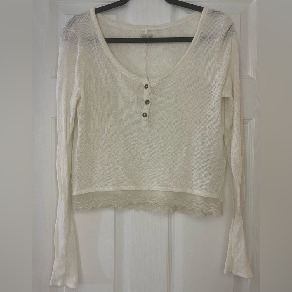 Hollister Lightweight Cropped Sweater with Lace Detail